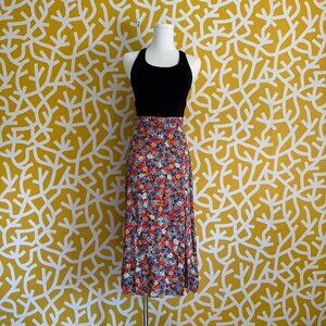 H&M Floral Print Multicolor Midi Skirt with Slit - Small
